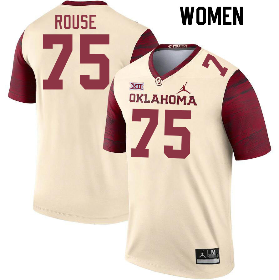 Women #75 Walter Rouse Oklahoma Sooners College Football Jerseys Stitched-Cream - Click Image to Close